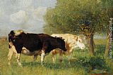 Heirich von Zugel Two Cows in a Meadow painting